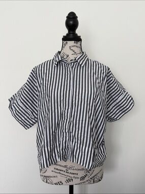 LOFT 100% Cotton Striped Short Sleeve Blouse - Size M